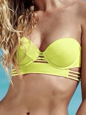Victoria's Secret Size 32DD Neon Yellow Strapless Bikini Top